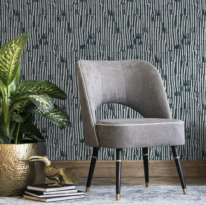 Abstract Wallpaper With An Organic Stripe Motif In Blue, Teal, And Cream – D744