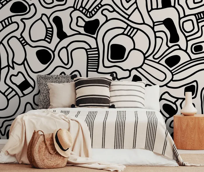 Abstract Wallpaper With Bold Graphic Lines In Black And Light Gray – X143