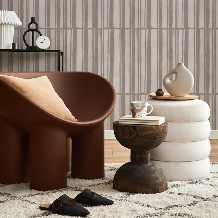 Abstract Wallpaper With Hand-drawn Vertical Stripes In Beige And Taupe – C949