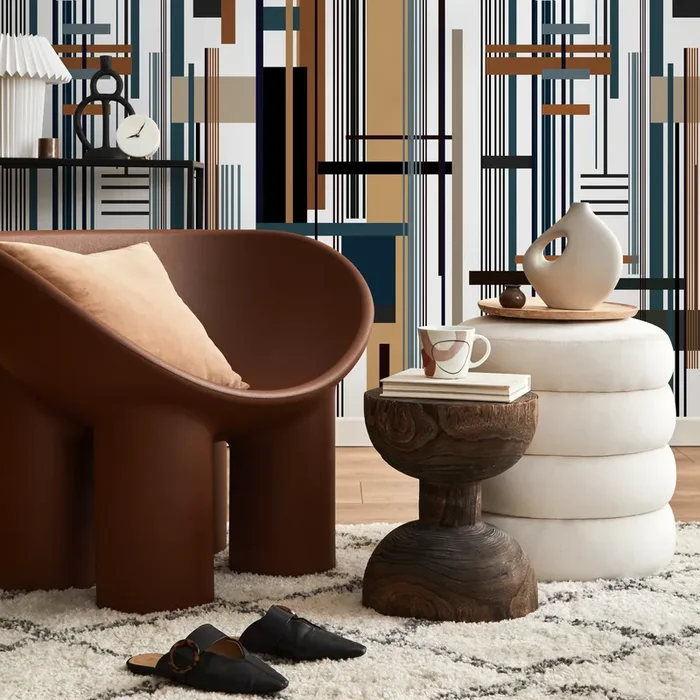 Abstract Wallpaper With Intersecting Geometric Lines In Black, Blue, And Brown – D752