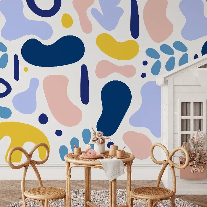 Abstract Wallpaper With Modern Organic Shapes In Blue, Pink, And Yellow – B567