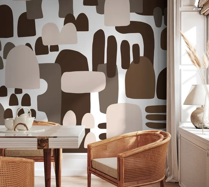 Abstract Wallpaper With Organic Block Shapes In Brown, Taupe, And Beige – X147