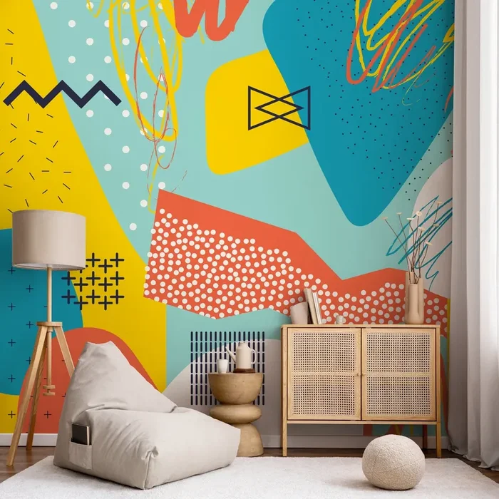 Abstract Wallpaper With Pop Art Motifs In Yellow, Teal, And Orange – A518