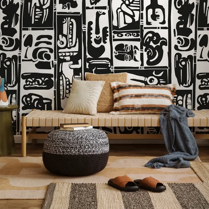 Abstract Wallpaper With Primitive Art Panels In Black And White – As1-c099