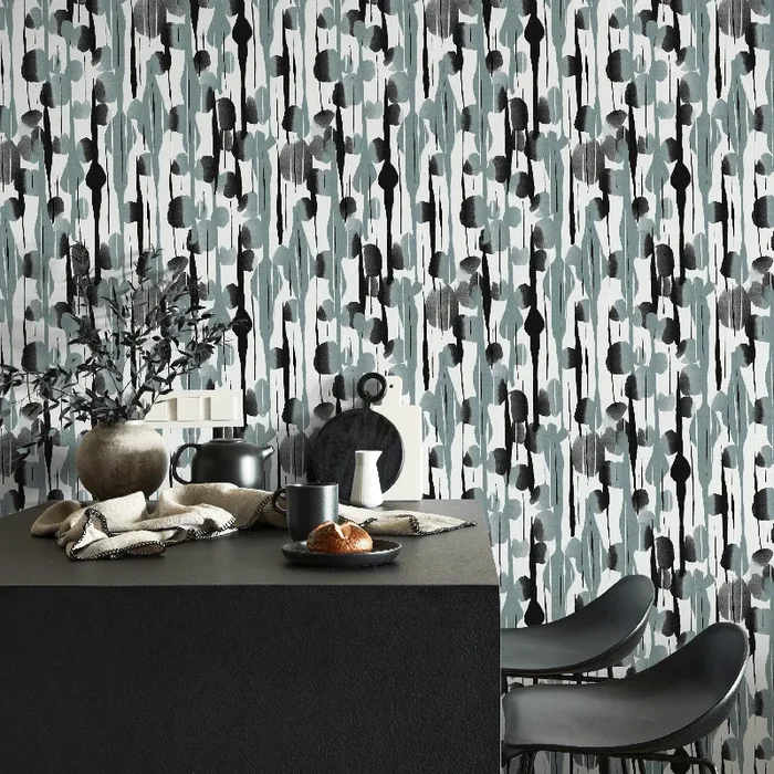 Abstract Wallpaper With Vertical Brushstrokes In Black, Blue, And Grey – D538