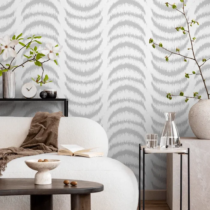 Abstract Wallpaper With Wavy Half Moon Arcs In Gray – C755