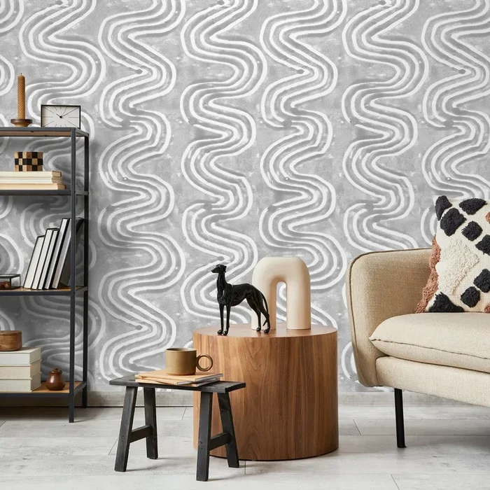 Abstract Wallpaper With Wavy Lines In Gray And White – X095