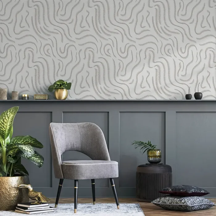 Abstract Wallpaper With Wavy Textured Lines In Gray And Taupe – C657