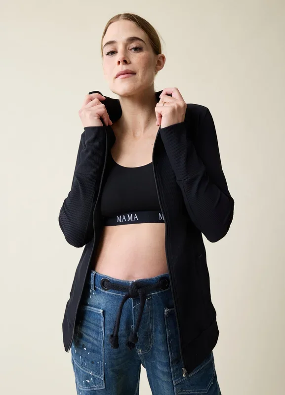 Active Maternity Rib Side Zip Jacket Black