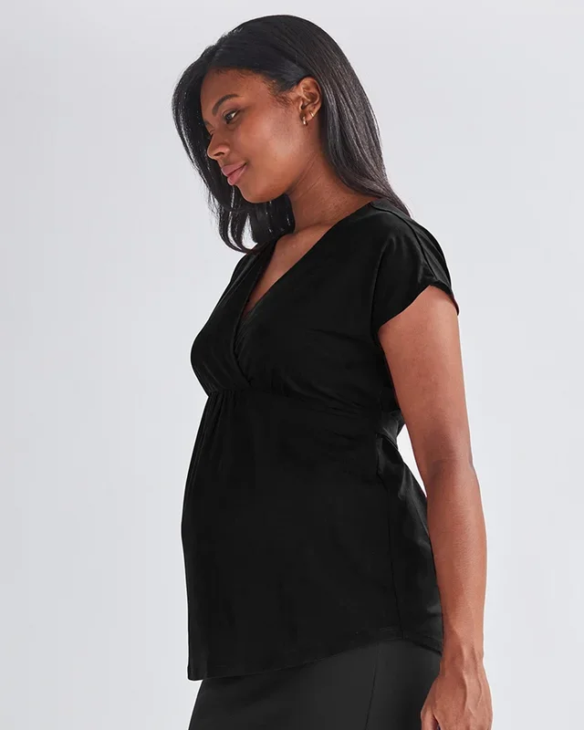 Adeline Maternity Crossover Work Top – Black