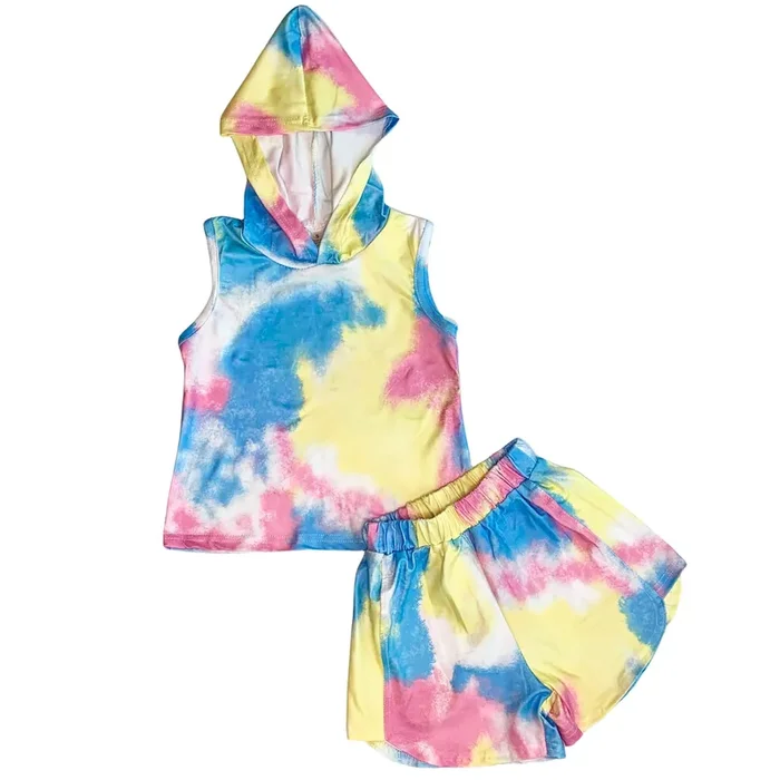 Al Limited Little & Big Girls Pastel Tie Dye Hoodie Top Shorts Camp Outfit