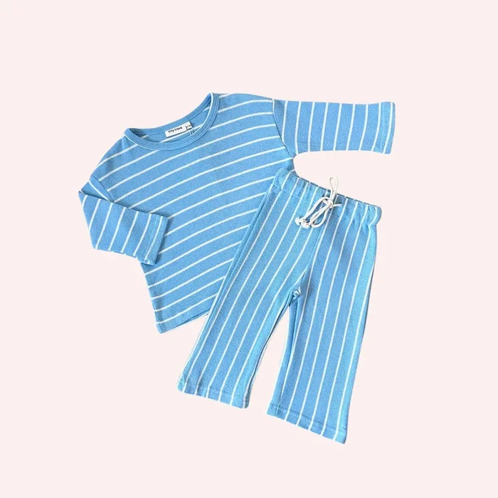 Alma Cotton Stripe Long Sleeve Set – Blue/White Stripe