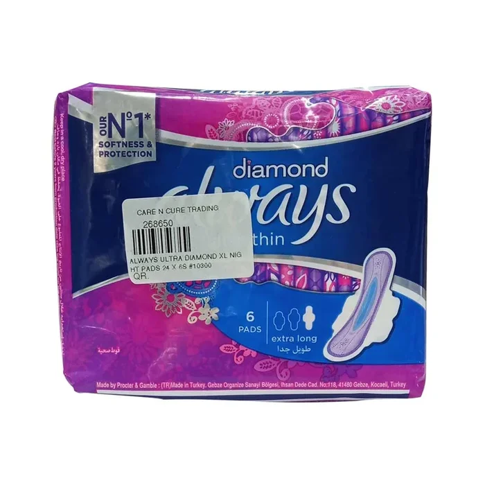 Always Diamond Ultra Thin With Wings, 6 Extra Long Pads