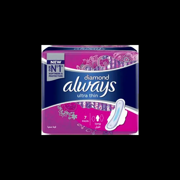 Always Ultra Diamond Long Pads With Wings, 7 Pads