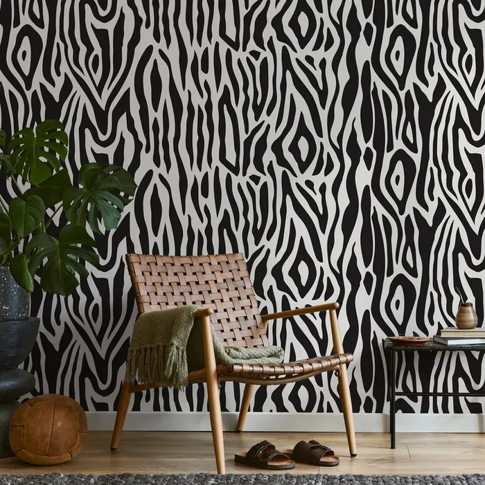 Animal Print Wallpaper With A Zebra Stripe Pattern In Black And Cream – B612