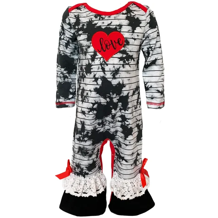 Annloren Baby Girls Tie Dye Heart Long Sleeve Romper Valentine’s Day
