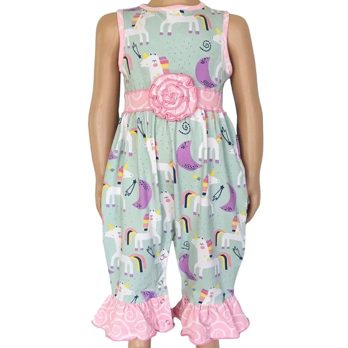 Annloren Boutique Baby Girls Unicorn & Rainbow Romper Toddler Jumpsuit