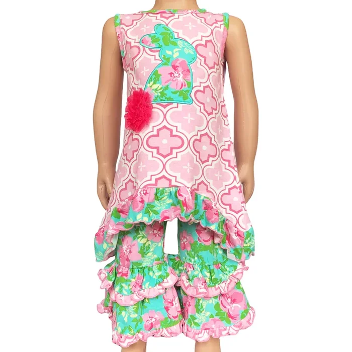 Annloren Girls Easter Bunny Outfit Tunic Spring Floral Ruffle Capri Pants