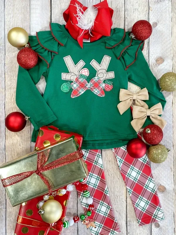 Antlers & Lights Plaid Leggings Set