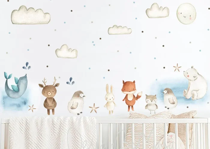 Arctic Polar Bear And Friends – Fabric Nursery Wall Art Decals