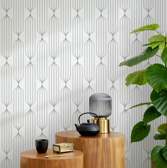 Art Deco Wallpaper With An Elegant Linear Motif In Gray – B604