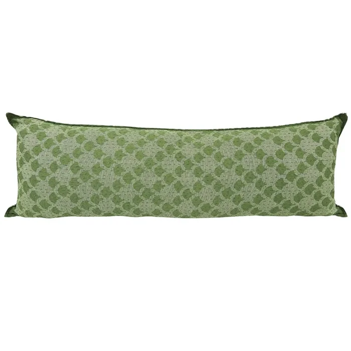 Artisan Hand Loomed Cotton Lumbar Pillow – Green Ginkgo – 16 “x48 “
