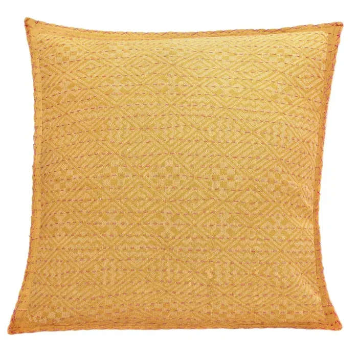Artisan Hand Loomed Cotton Square Pillow – Yellow Diamond – 24 “
