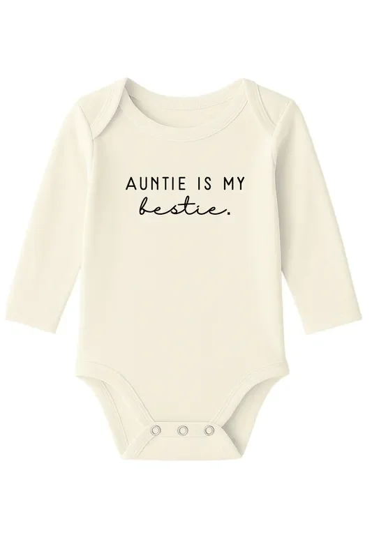 Auntie Is My Bestie – Long Sleeve Organic Baby Bodysuit