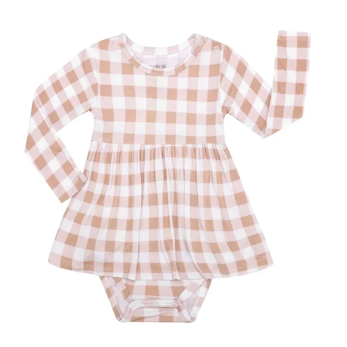 Autumn Gingham Long Sleeve Twirl Bodysuit Dress