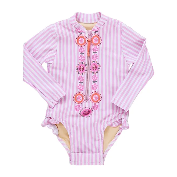 Baby Girls Arden Suit – Pink Faux Embroidery Stripe