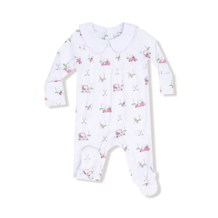 Baby Golf Carts – Pink – Smocked Peter Pan Snap Footie
