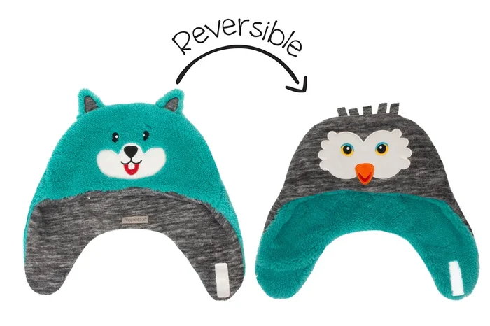 Baby/kids Reversible Sherpa Hat – Squirrel/owl