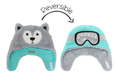 Baby/kids Reversible Sherpa Hat – Wolf | Ski Goggles