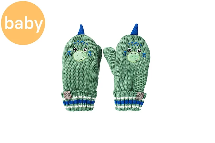 Baby Knitted Mittens – Dino Green