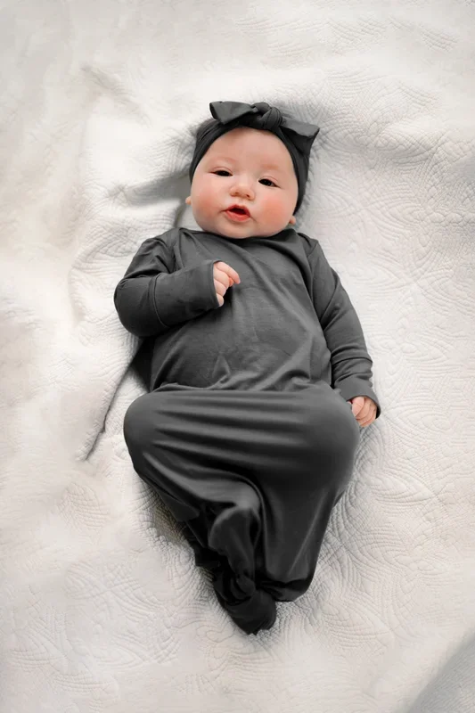 Baby Knot Gown Set: Charcoal Grey