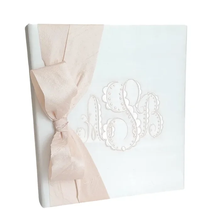 Baby Memory Book – Ivory Silk (w/ Silk Bow)