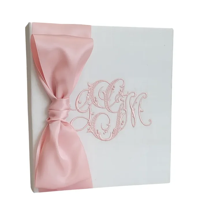 Baby Memory Book – White Silk (w/ Satin Bow)