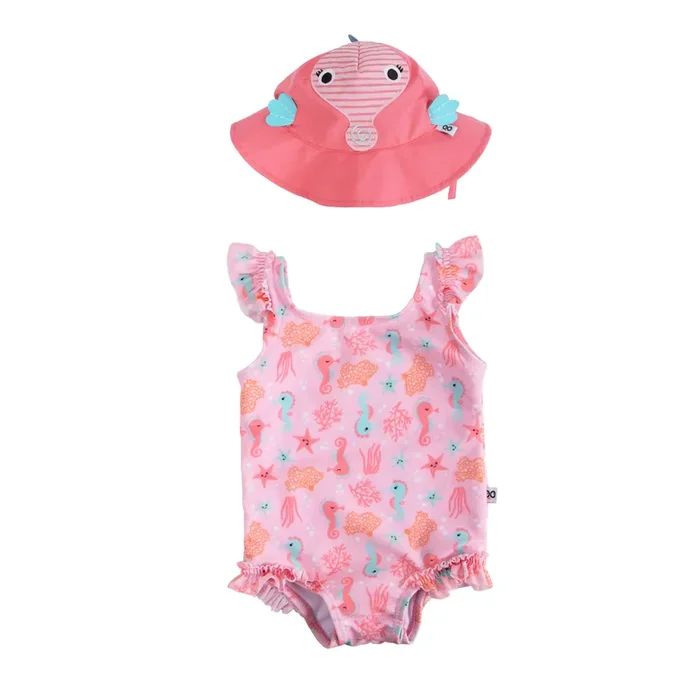 Baby Ruffled Swimsuit & Sunhat Set – Sally The Seahorse