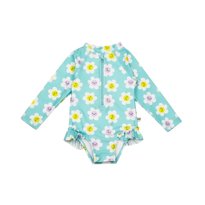 Baby/toddler Girls Rash Guard One Piece Ruffled Swimsuit – Daisy **pre-order (orders Will Ship In Full Early March ’25)**