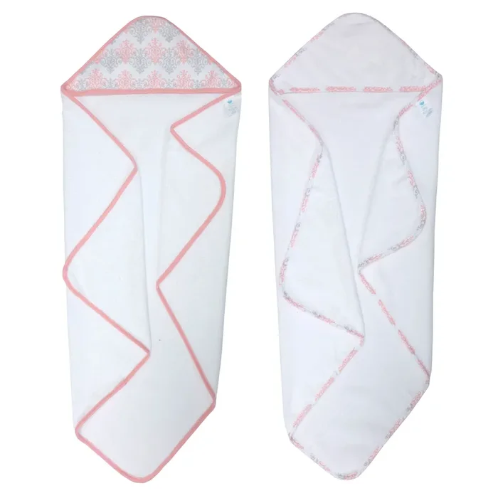 Baby Treasures® Baby Hooded Towel Set – Pink Trim 2 pack