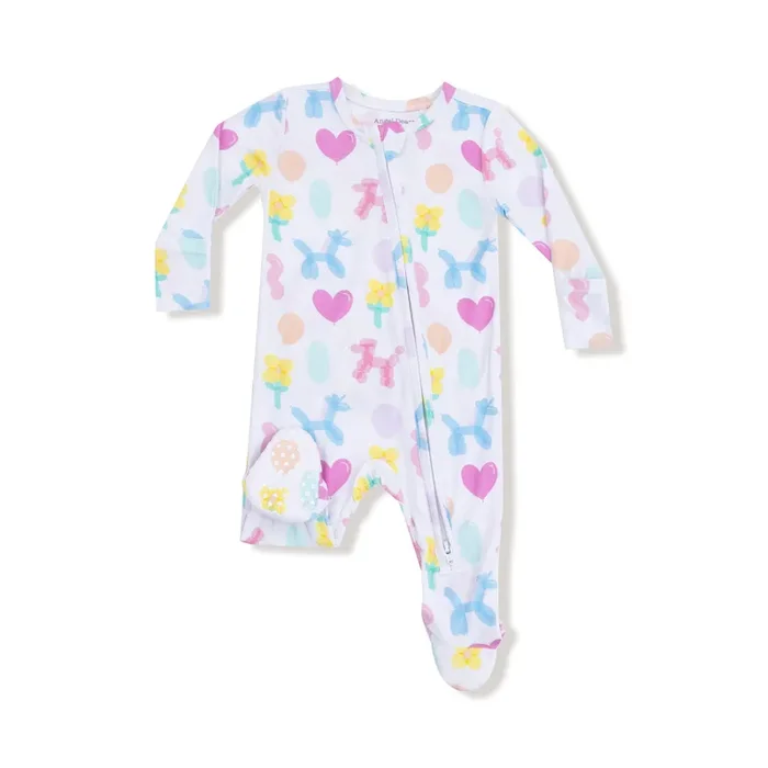 Balloon Animals Pink – 2 Way Zipper Ruffle Back Footie
