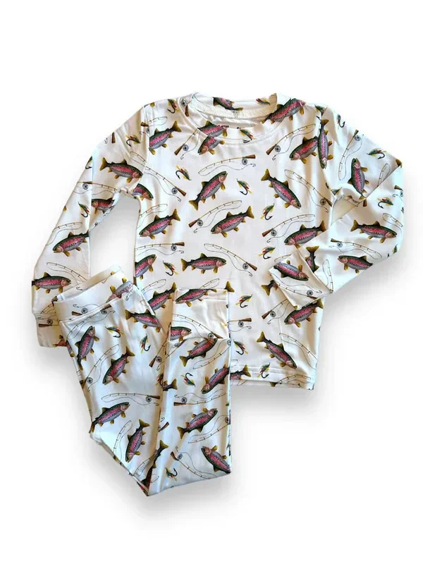 Bamboo Adult Two Piece Pajama Set, Gone Fishing
