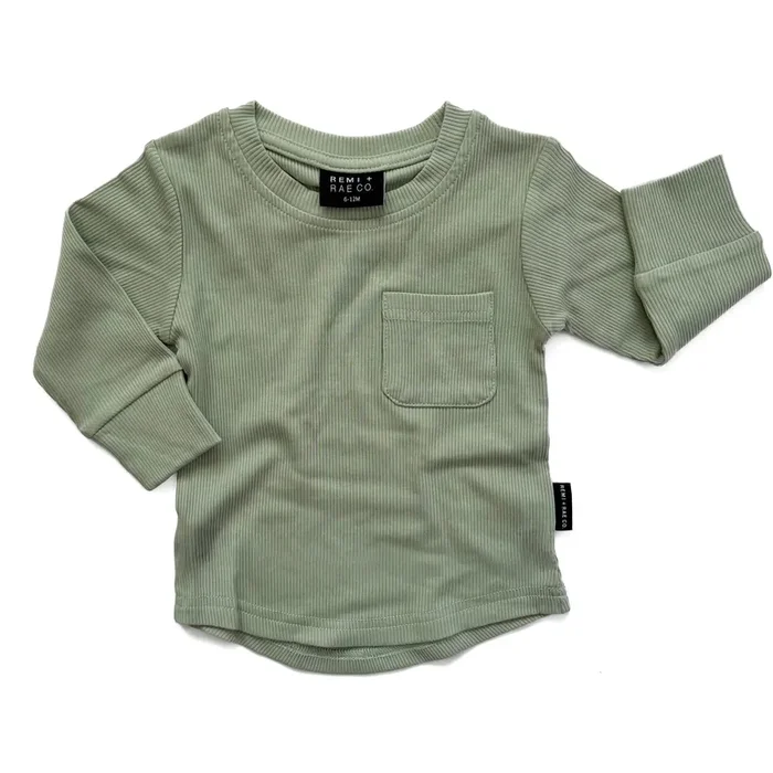 Bamboo Ribbed Long Sleeve Pocket Tee – Sage