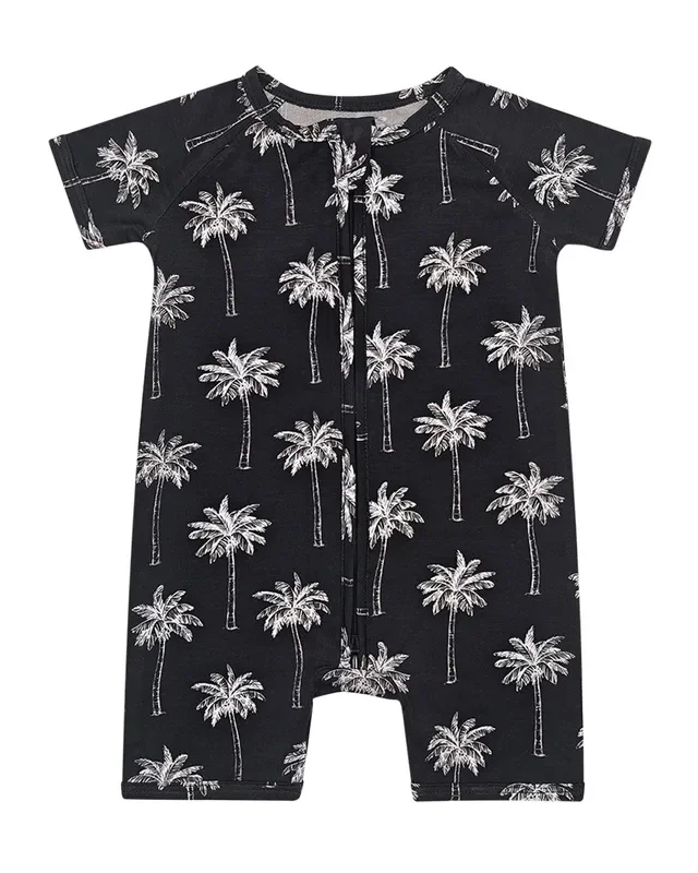 Bamboo Shorty Romper | Palm Style Black