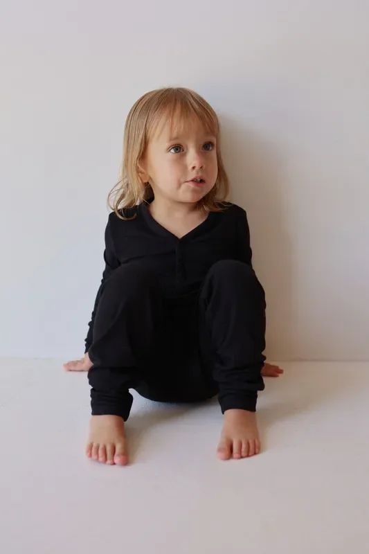 Bamboo Two Piece Pajamas | Ribbed Black