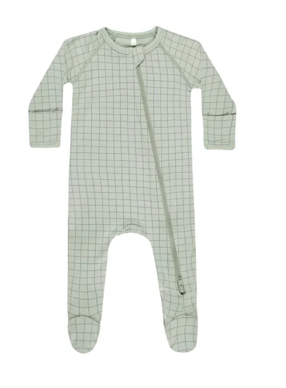 Bamboo Zip Footie | Sage Grid