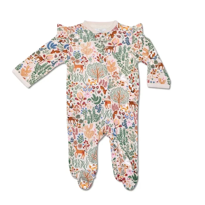 Bamboo Zipper Footie With Ruffles – Boho Woodland