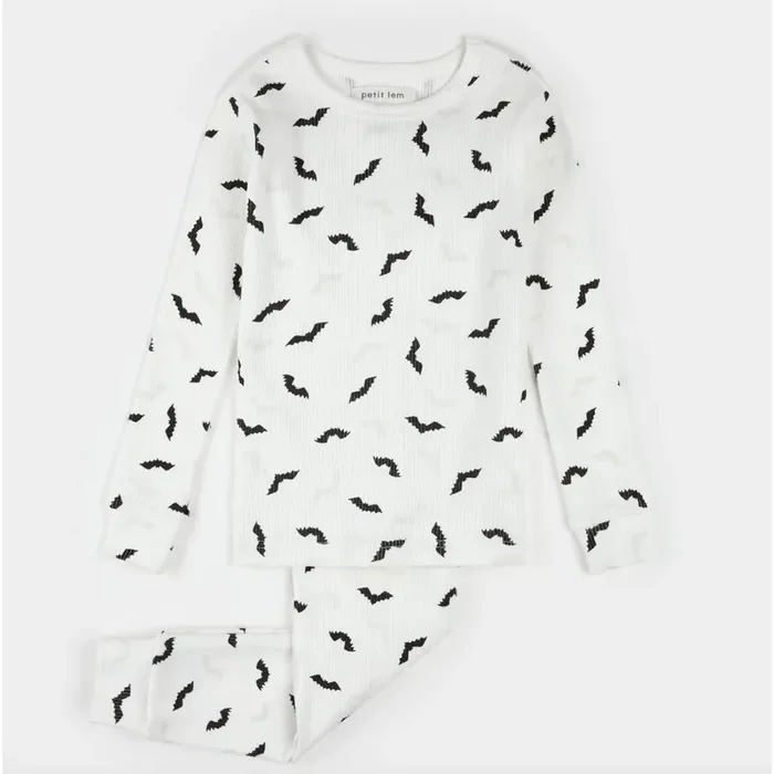 BATS GLOW IN THE DARK PJ SET-OFF WHITE
