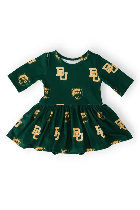 Baylor Green Bear 3/4 Sleeve Twirl Bodysuit