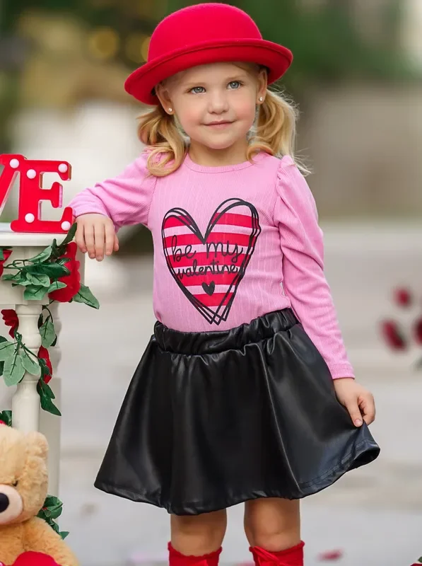 Be My Valentine Top and Vegan Leather Skirt Set